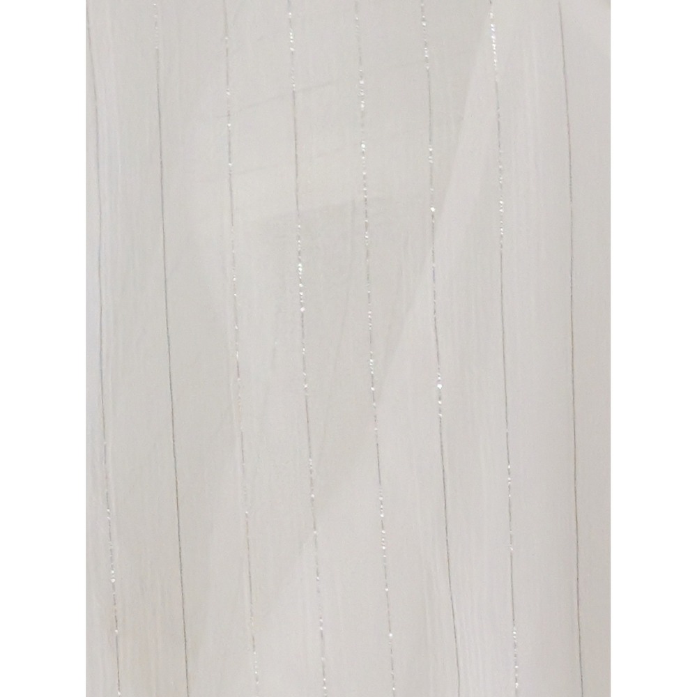 WHBM Tie Neck Blouse NWT White Metallic Pinstripe Ruffle M Office Romantic Fairy - Picture 11 of 12